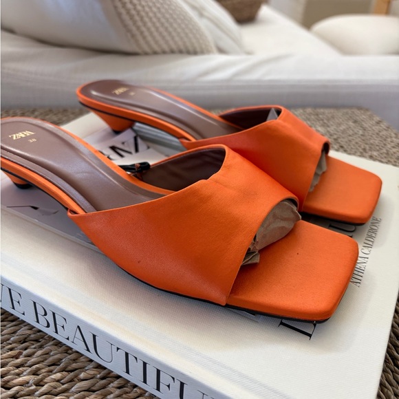 Zara Orange Heel Sandals 38 NEW - Picture 4 of 7
